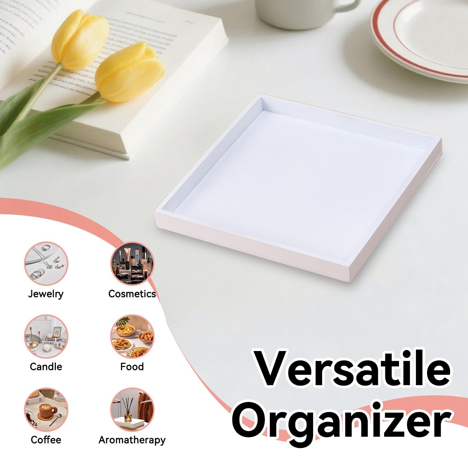 2 Weiße Holztabletts Quadratisch - Deko & Serviertablett 20x20cm