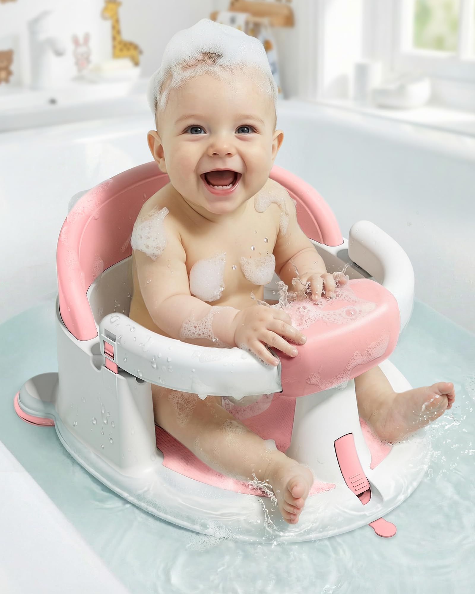 Photo 1 of ONTHEWEI Baby Bath Seats for Babies Sitting Up, Non-Slip Baby Bathtub with 3 Suction Cups, Safe & Comfortable Toddler Bath Seat Ideal for Baby Bath/Shower Support, Stable Design, Grey (6-24 Months)