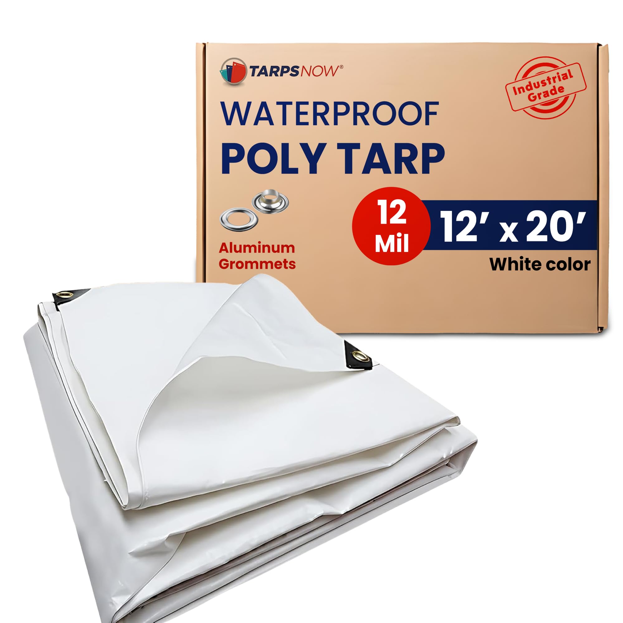 Tarps Now 12x20 Feet Heavy Duty Waterproof Tarp | 12 MIL Poly Tarp with Reinforced Edges & Aluminum Grommets | Weatherproof Tarpaulin for Roof,