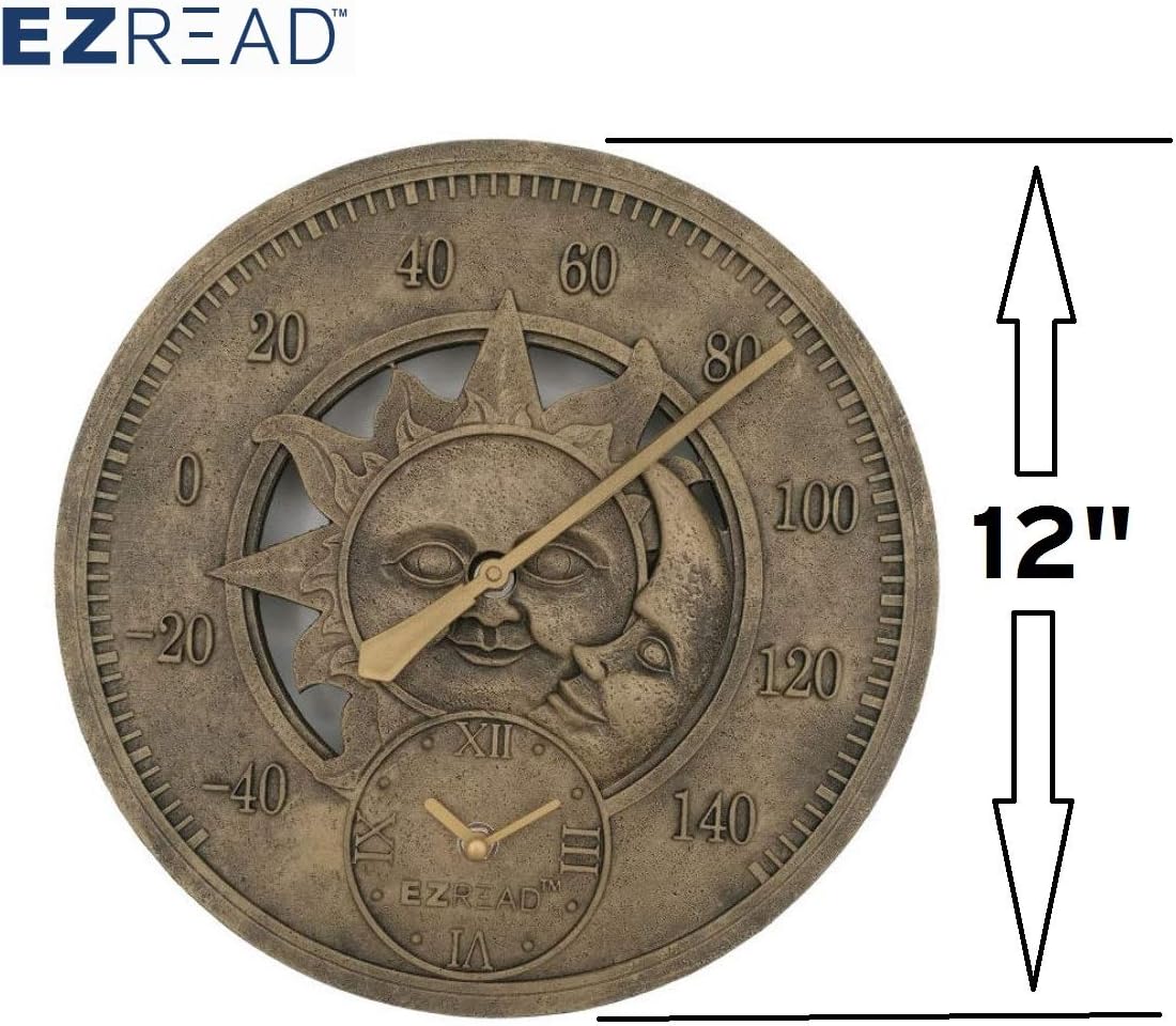 Headwind Consumer Products 850-0051 Fahrenheit Thermometer/Clock with Sun and Moon 12"