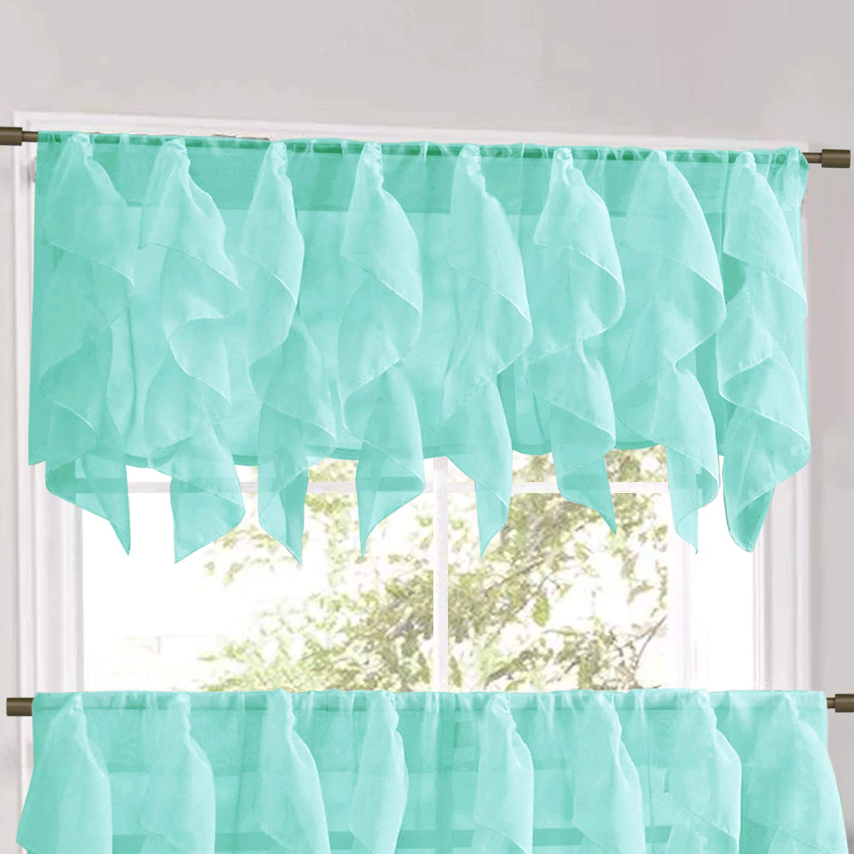 Tratamiento para ventanas de Sweet Home Collection en tono mar con opción de cenefa y kit