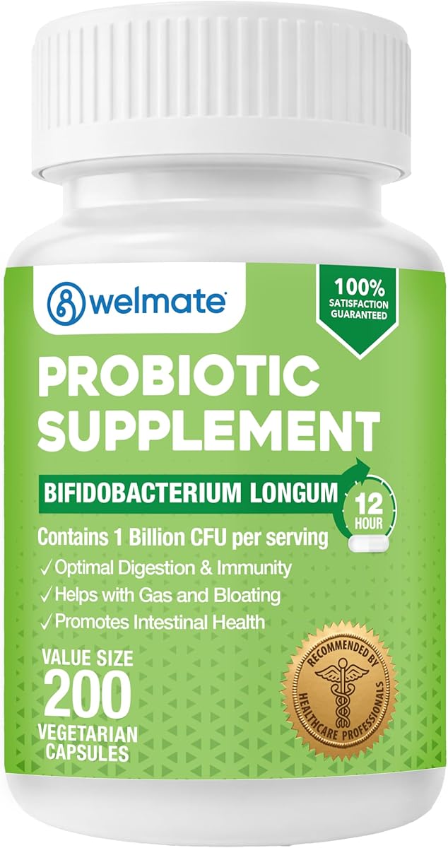 WELMATE WELMATE Bifidobacterium - Probiotic Supplement - Supports Gut Health - Immune Support - Digestive Enzymes - Gluten Free - Vegan - Men & Womens Probiotic - Value Size - 200 Count