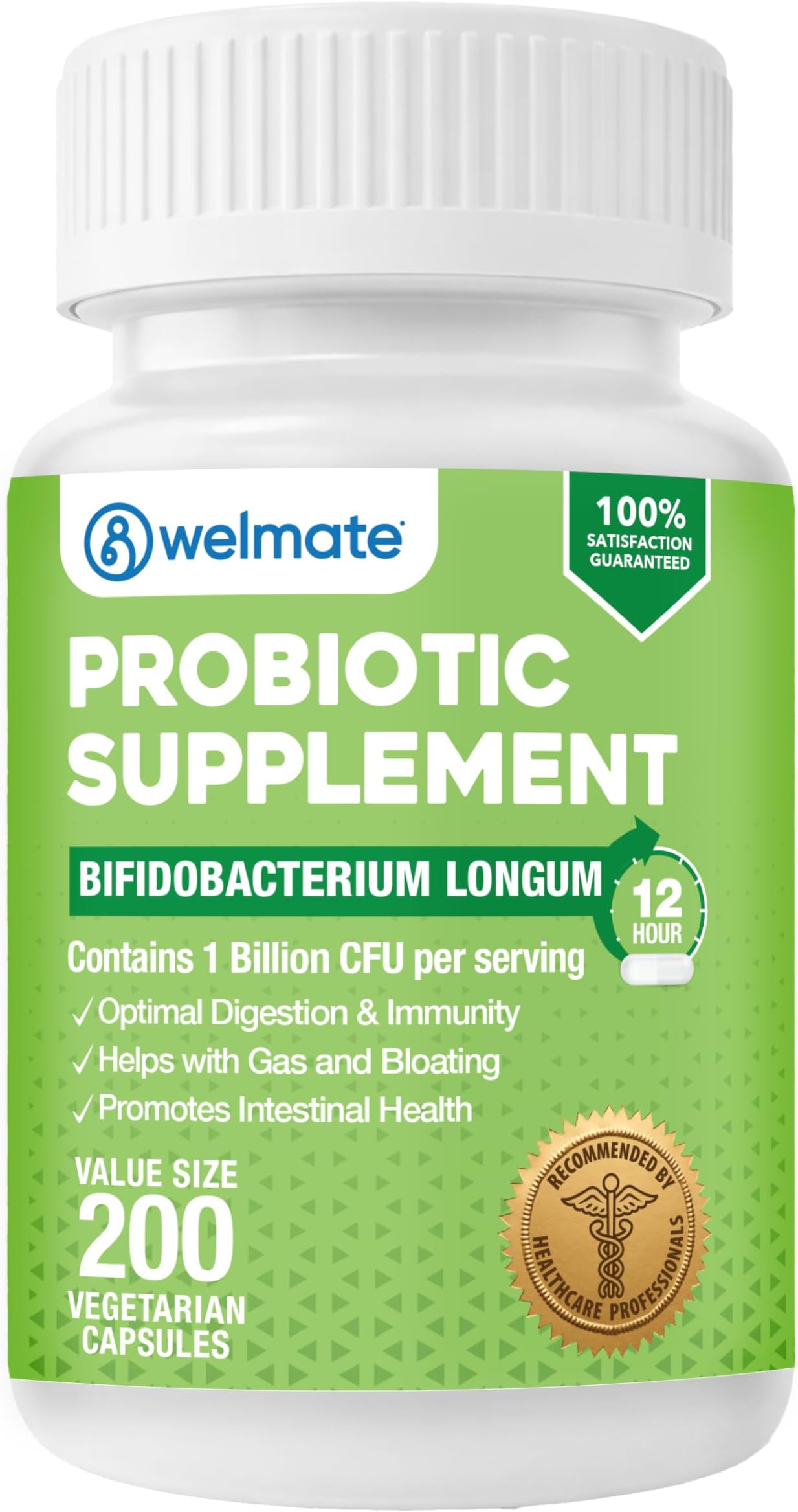 Welmate Bifidobacterium Probiotic Supplement | Value Size 200 Count Capsules | 24/7 Digestive Support