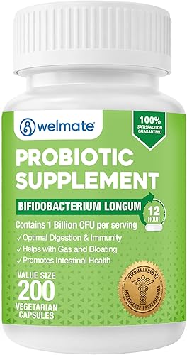 WELMATE Bifidobacterium | Suplemento probiótico | Apoya la salud intestinal | Apoyo inmunológico | Enzimas digestivas | Sin gluten | Vegano |