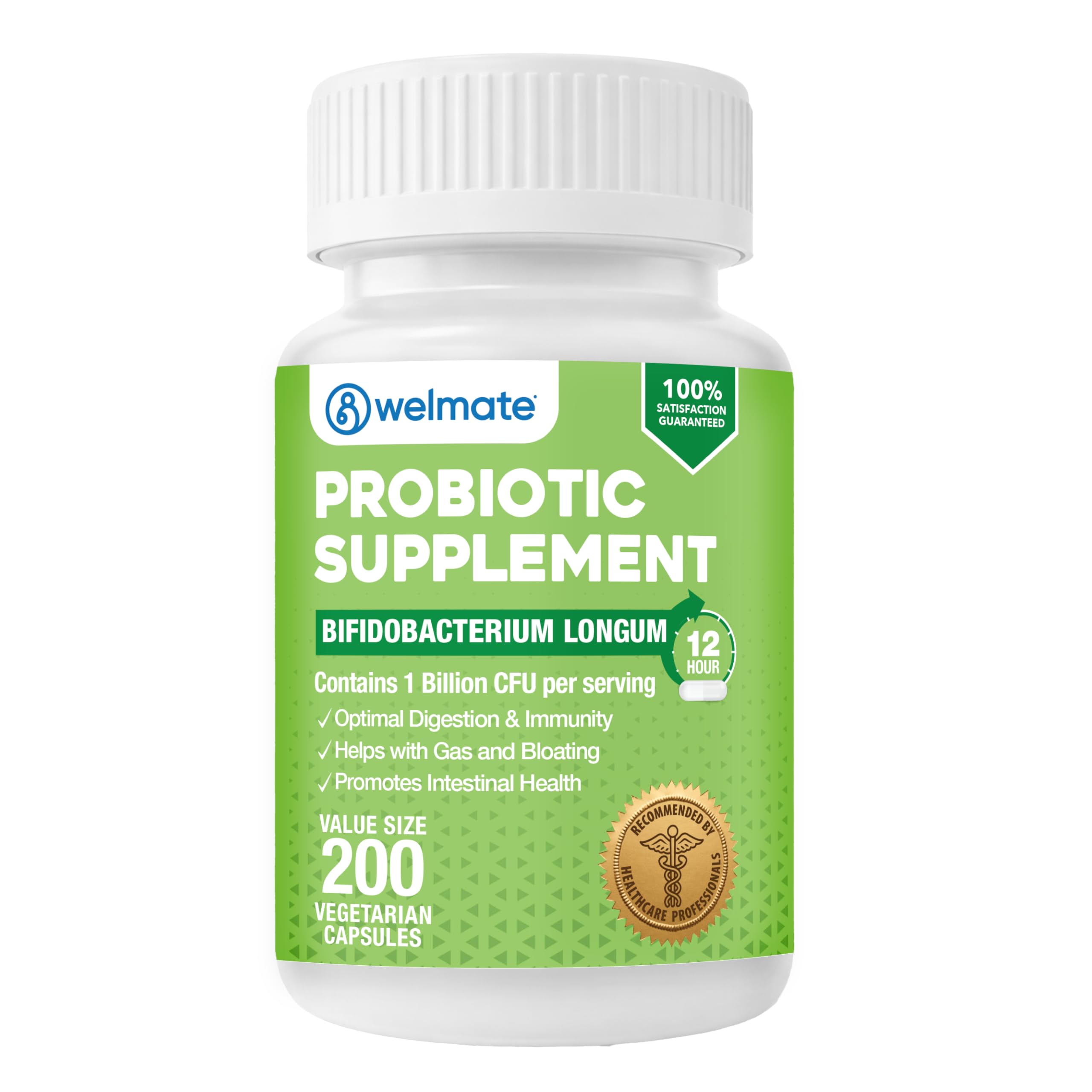 Bifidobacterium | Probiotic Supplement | Supports Gut Health | Immune Support | Digestive Enzymes | Gluten Free | Vegan | Men & Womens Probiotic | Value Size | 200 Count