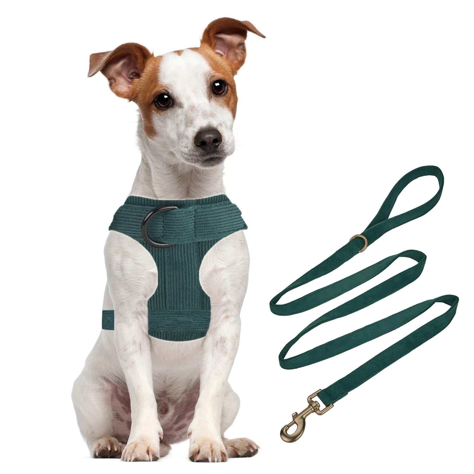 YUDOTE Dog Harness and Lead Set,Soft Corduroy and Mesh Padded Vest Harnesses with 1.5m Leash for Large Dogs with sensitive skin Green