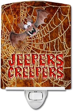 Carolines Treasures SB3018CNL Jeepers Creepers with Bat and Spider Web Halloween Ceramic Night Light Compact, UL-Certified, Ideal for Bedroom, Bathroom, Nursery, Hallway, Kitchen, 6x4x3, Multicolor