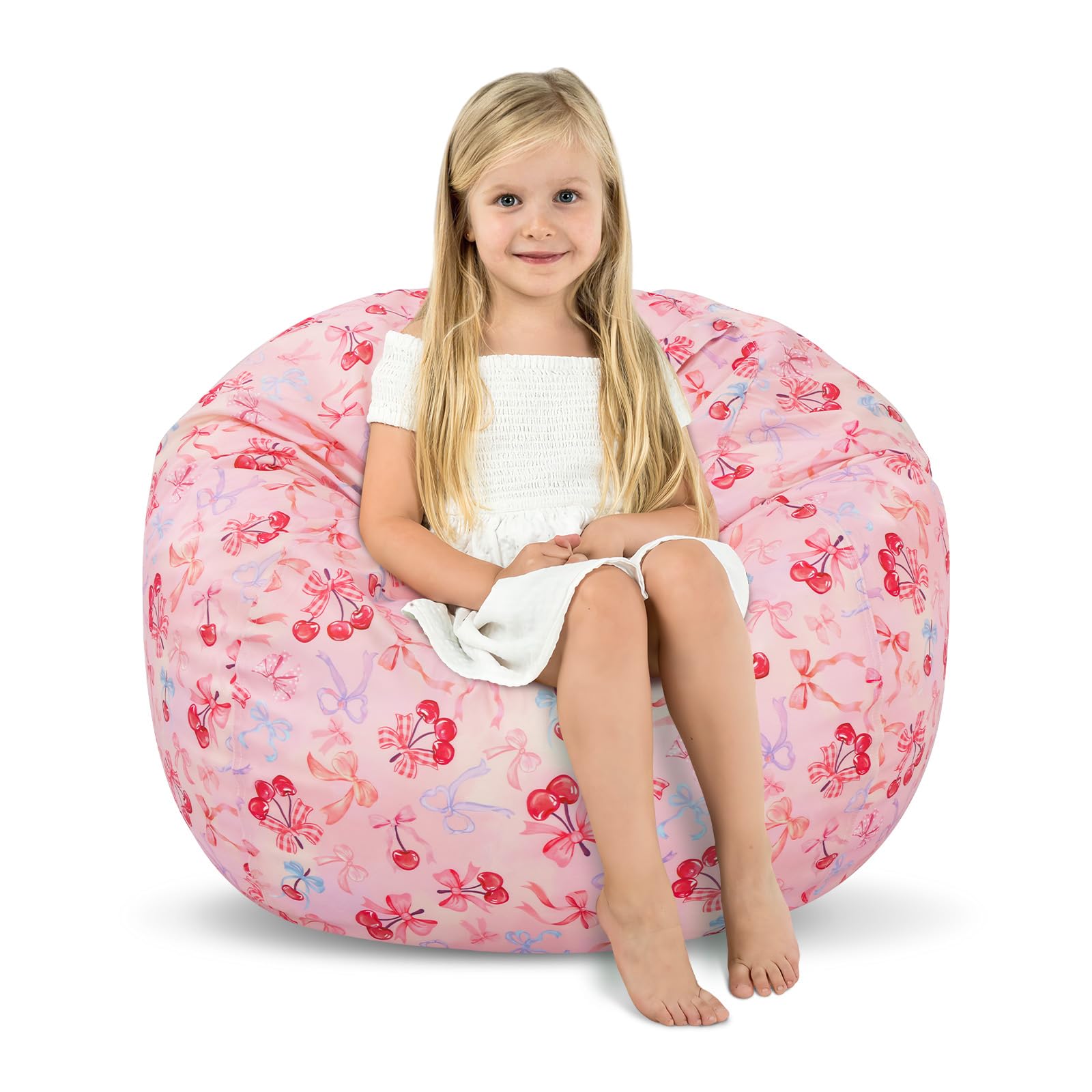Kids Bean Bag Chair-Cover Only-Large Stuffed Animal Storage Bean Bag Cover for Girls Boys Indoor Outdoor (No Filling),Bowknot — image 1
