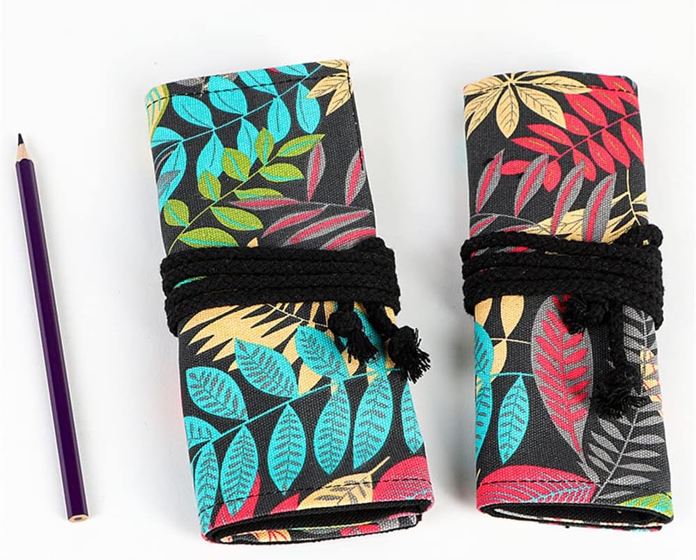 DIYOMR 24/36/72 Slots Pencil Wrap Pencil Rolls, Artist Colored Pencils Roll Up Bag Short Brushes Pouch Case Pencils Organizer for Drawing Coloring and Sketching,No Pencils (Colorful Leaves, 24slots) image 5
