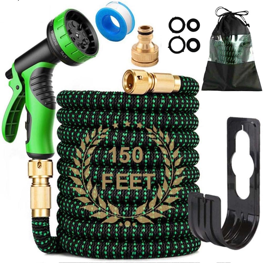 150FT Expandable Garden Hose Pipe, 10 Pattern Spray Nozzle Flexible Expanding Magic Watering Hose with 3/4" 1/2" Fittings, Easy Storage