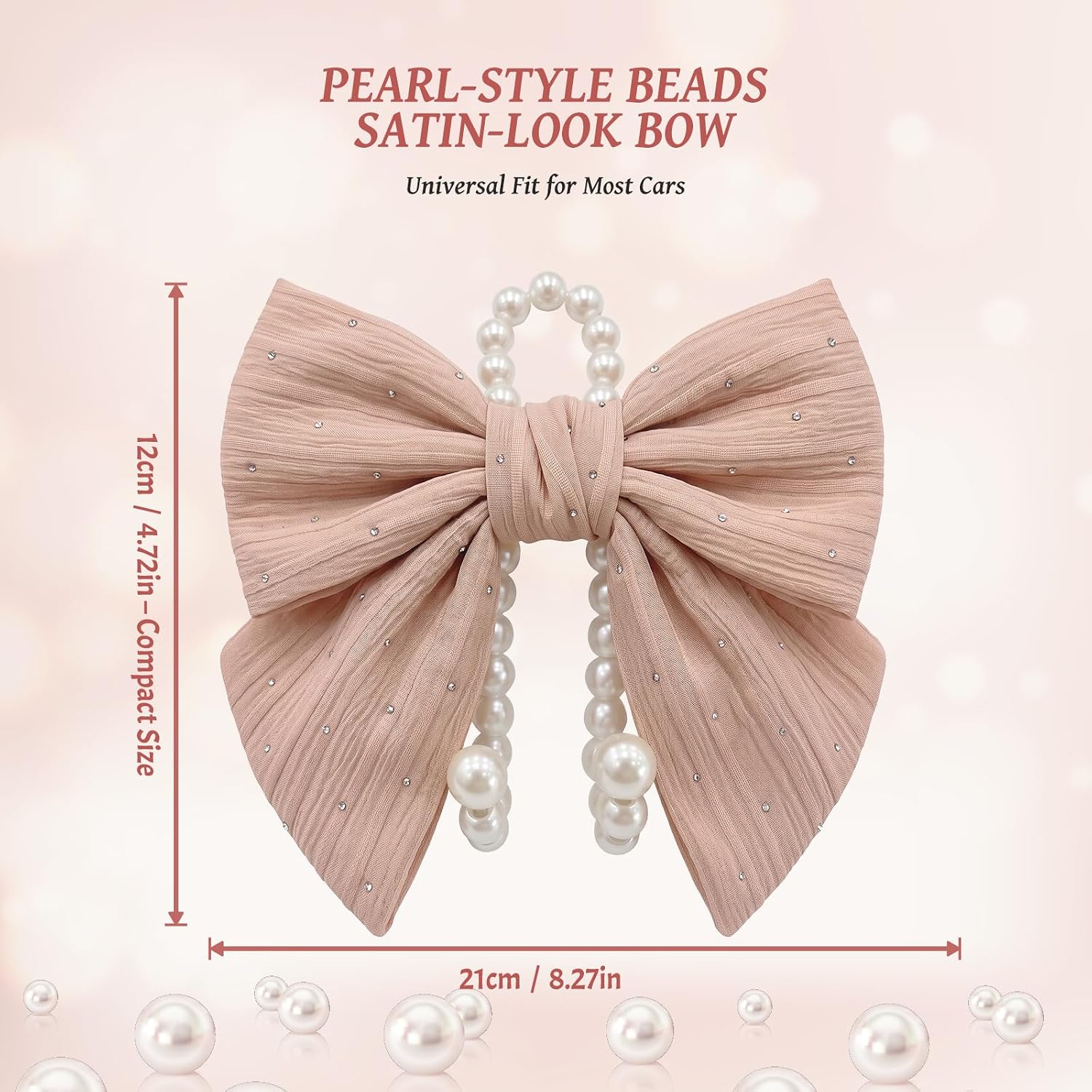 2 PCS Bow Pearl Car Seat Headrest Hook – Cute Purse Hook for Car, Girly Interior Decoration Accessories Hook Hanger, Seatback Holder for Purses & Bags, Elegant Car Organizer (Dusty Pink) image 2