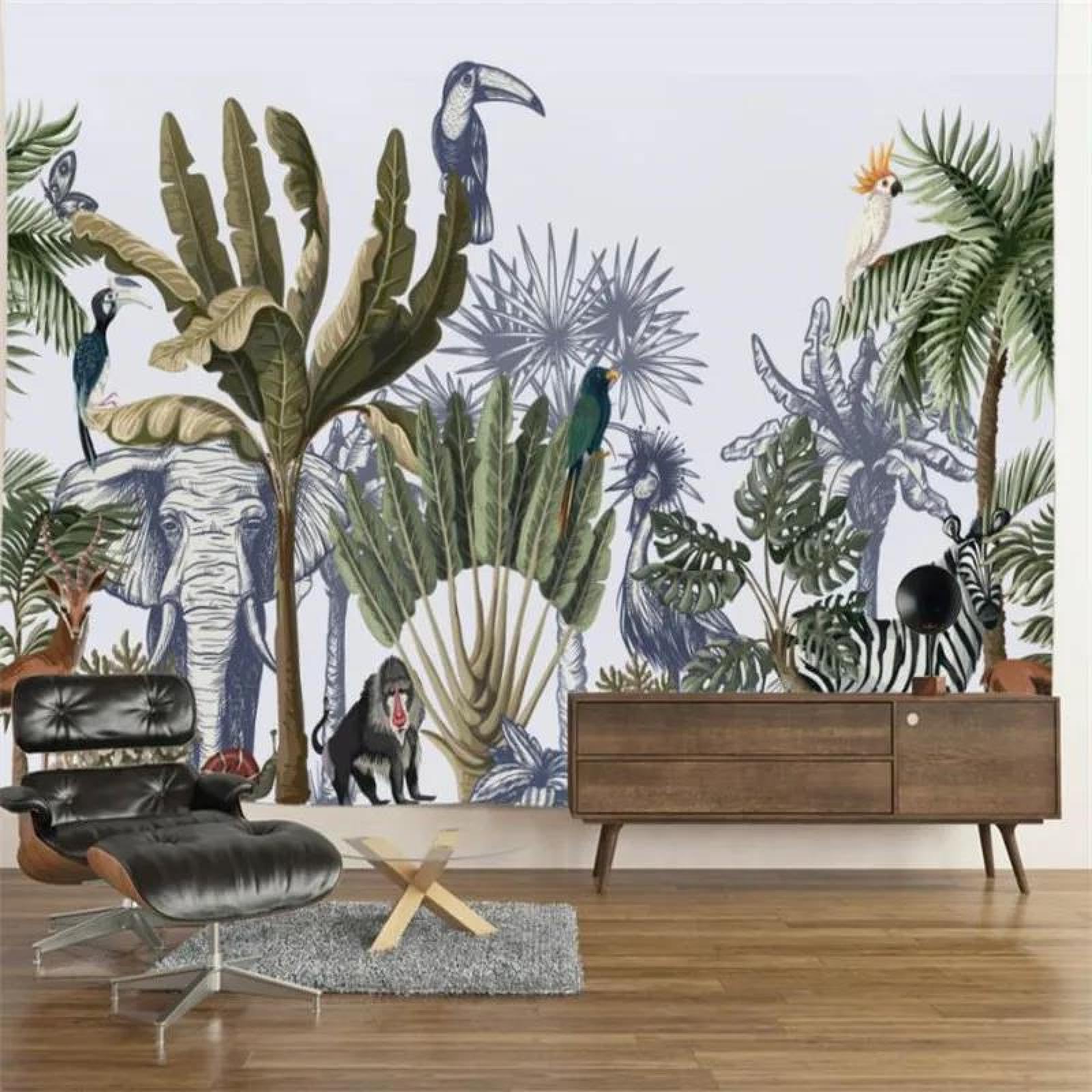 Papier peint jungle 3D forêt tropicale intissé pour salon