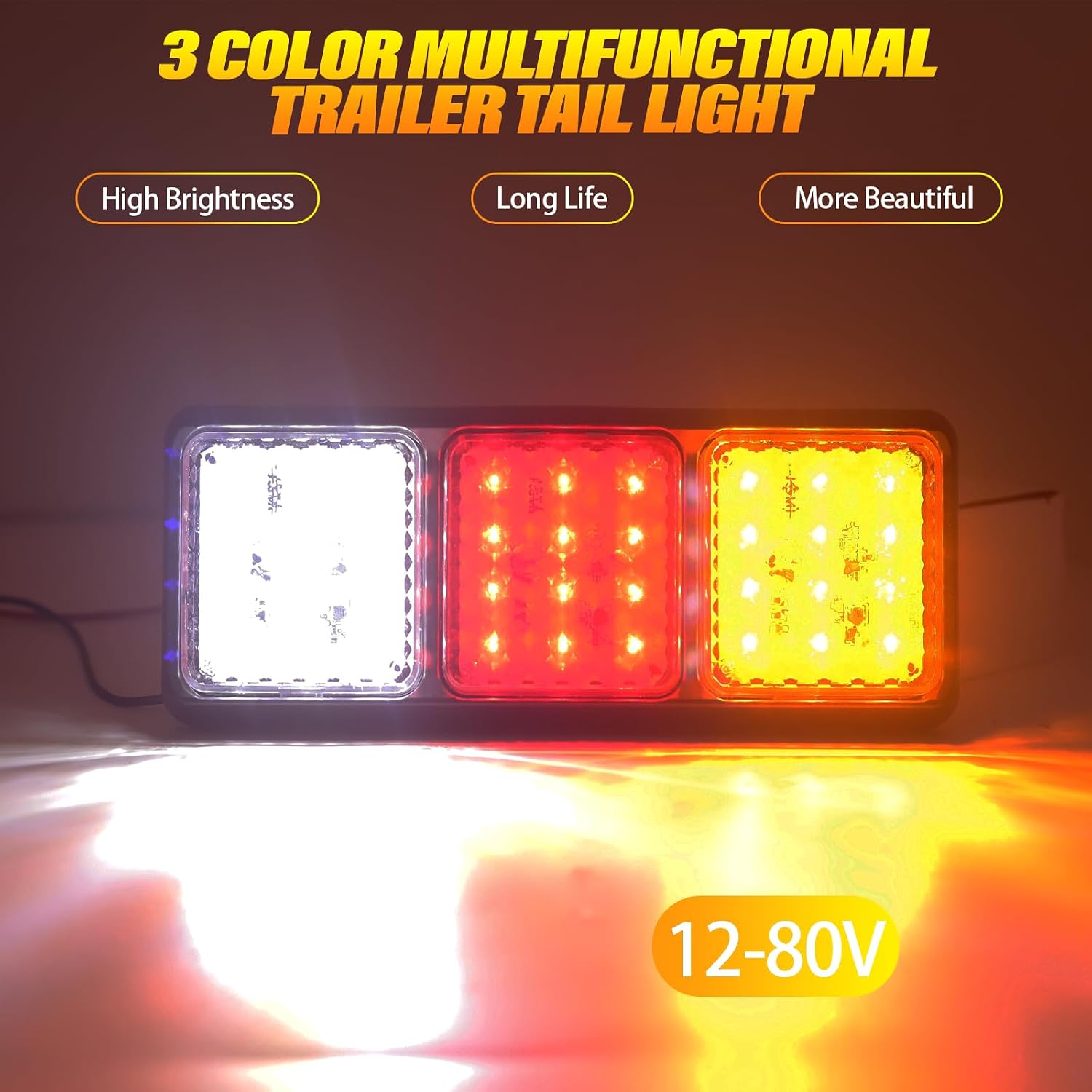 Ourbest 24V LED Trailer Rear Lights, Red Yellow White Waterproof Rear Tail Lights with Brake Light/Indicator Lights/Reverse Lights Fit for Truck Lorry Trailer Caravan Van Towing