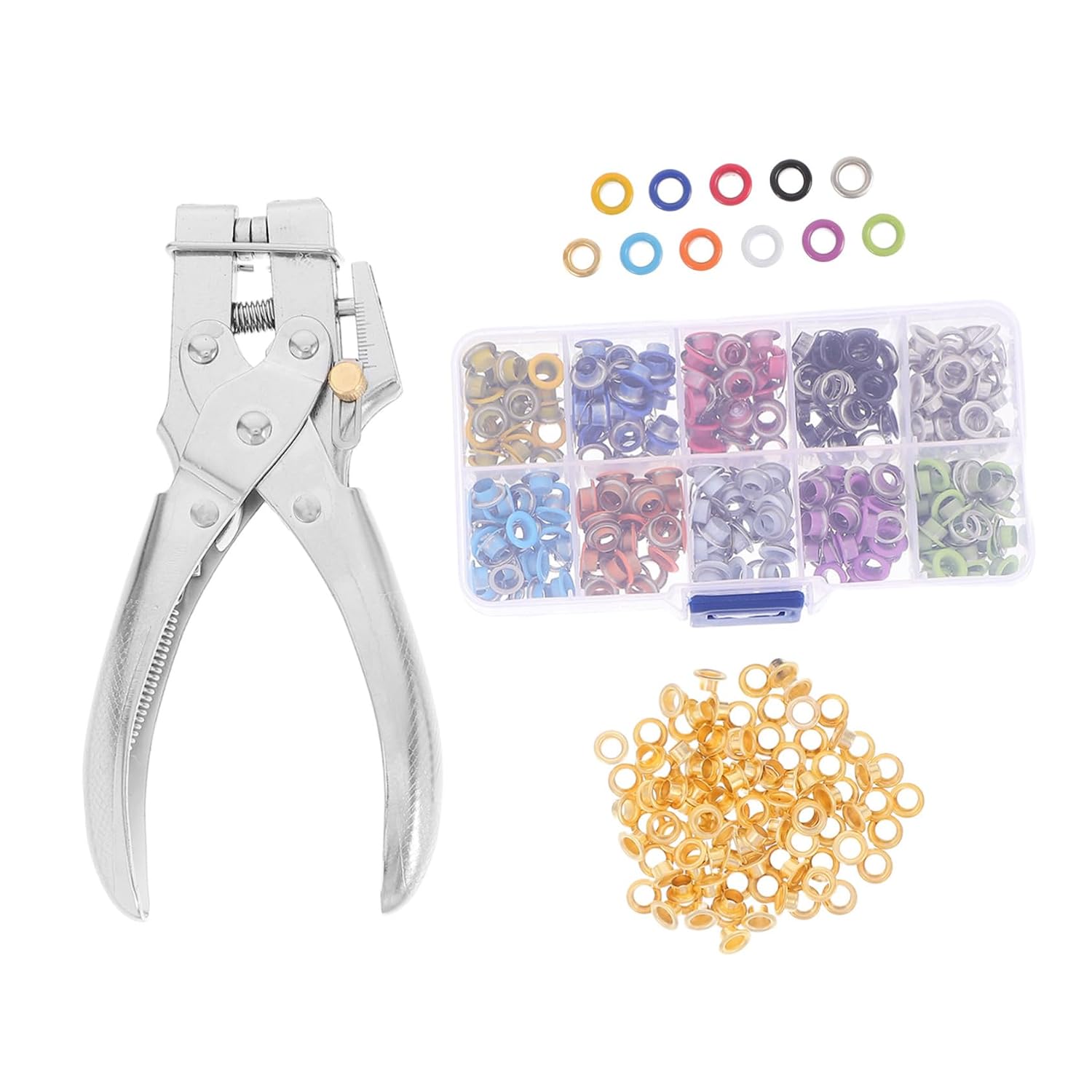 OUNONA 1set Grommet Tool Kit with Storage Box Metal Eyelet Puncher for Fabric and Canvas Includes Eyelets for Tarps Banners and Crafts