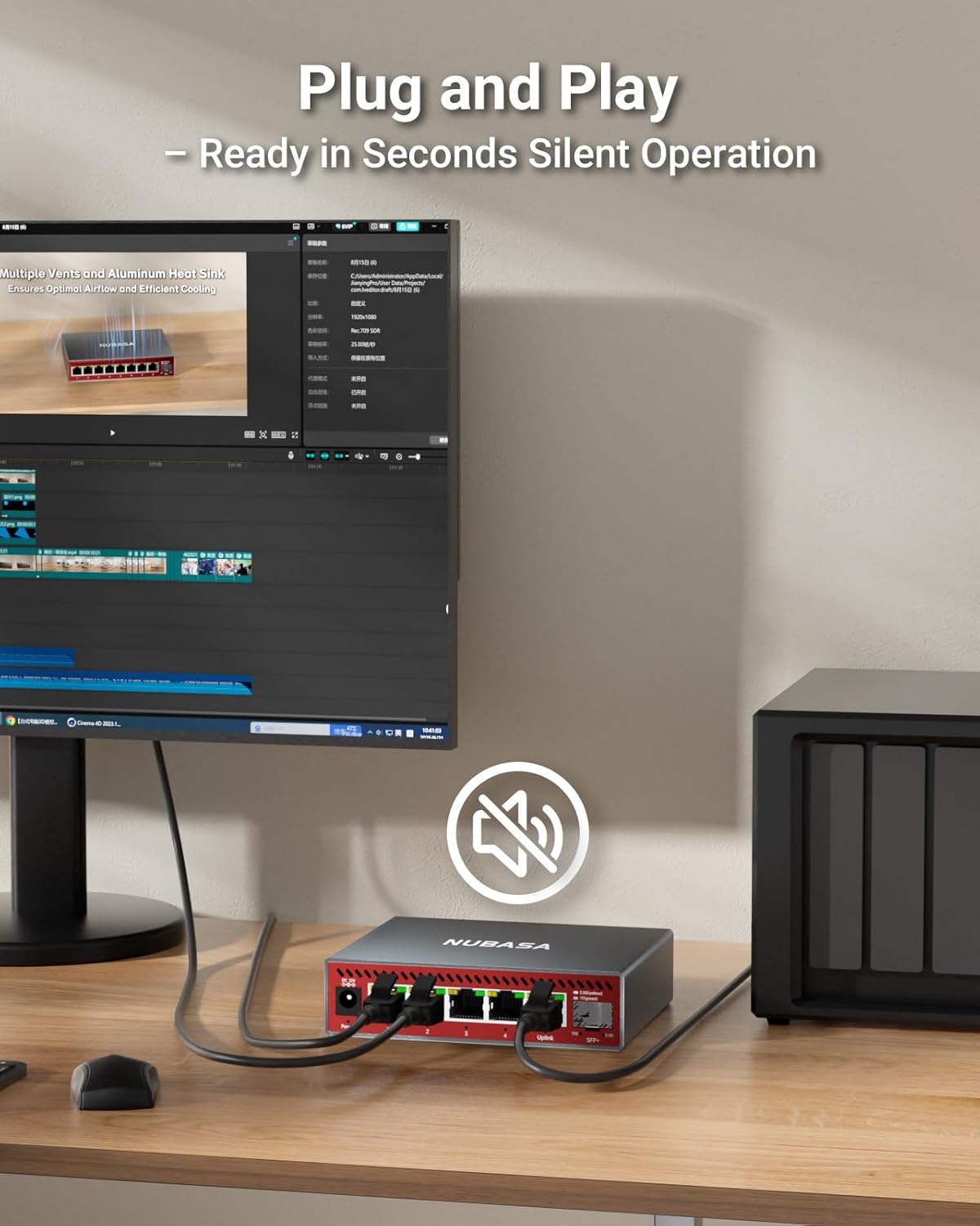 5-Port 2.5Gb Switch with 10Gb SFP+ Port, Less Heat Unmanaged Multigig Ethernet Splitter for NAS, Gaming, PC - Plug & Play, Silent Aluminum Housing, Professional Grade 2.5 Gigabit Network Switch