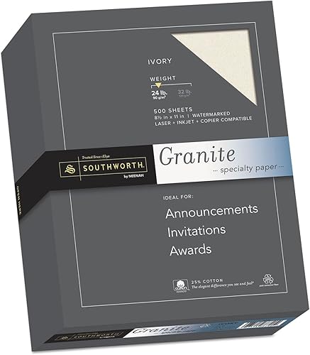 Southworth Papel especial de granito, 8.5 x 11 pulgadas, 24 lb90 GSM, marfil, 500 hojas. El embalaje puede variar (934C)