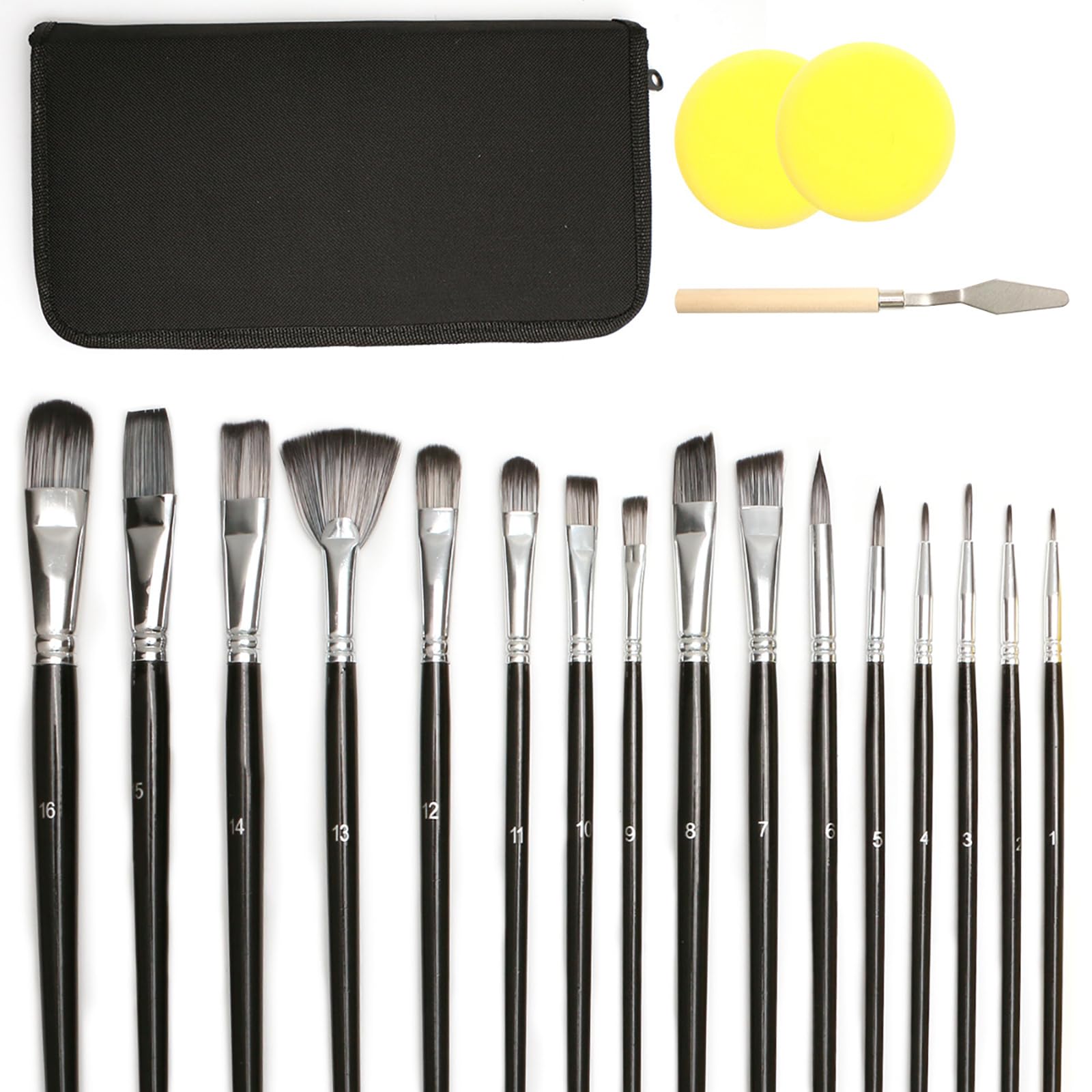 Lot de 16 pinceaux Professionnels à Poils Souples de Formes Assorties, pinceaux Polyvalents pour Artistes, pinceaux de Peinture Acrylique de qualité supérieure pour Adultes