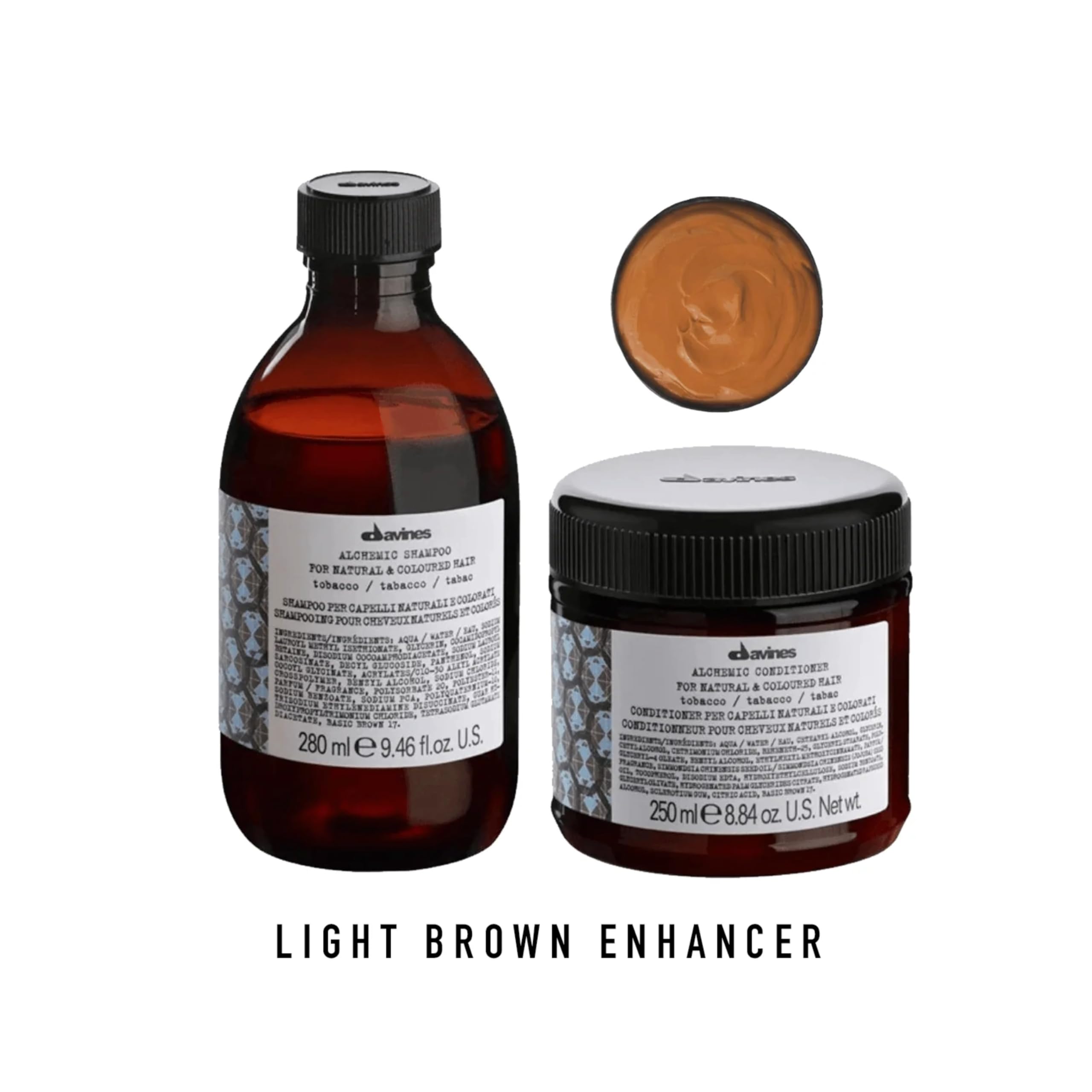 Davines Alchemic Conditioner Tobacco, Color Depositing Cream for Light Brown & Medium Brunette Hair - Intensifies & Hydrates Brown Tones with Jojoba Oil, 8.45 Fl Oz