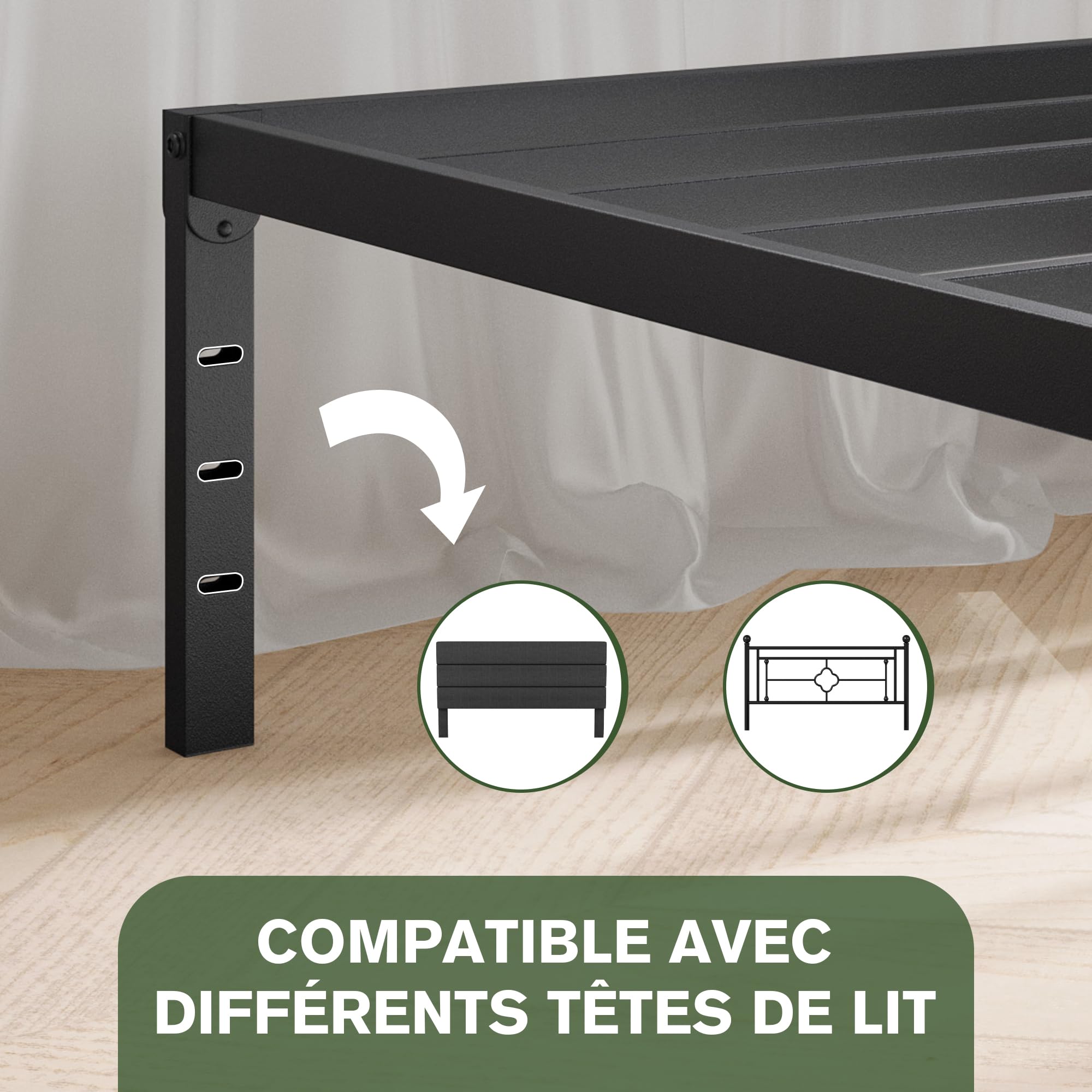 MUTICOR Lit métal 90x200 cm avec Rangement, Design Moderne, Noir