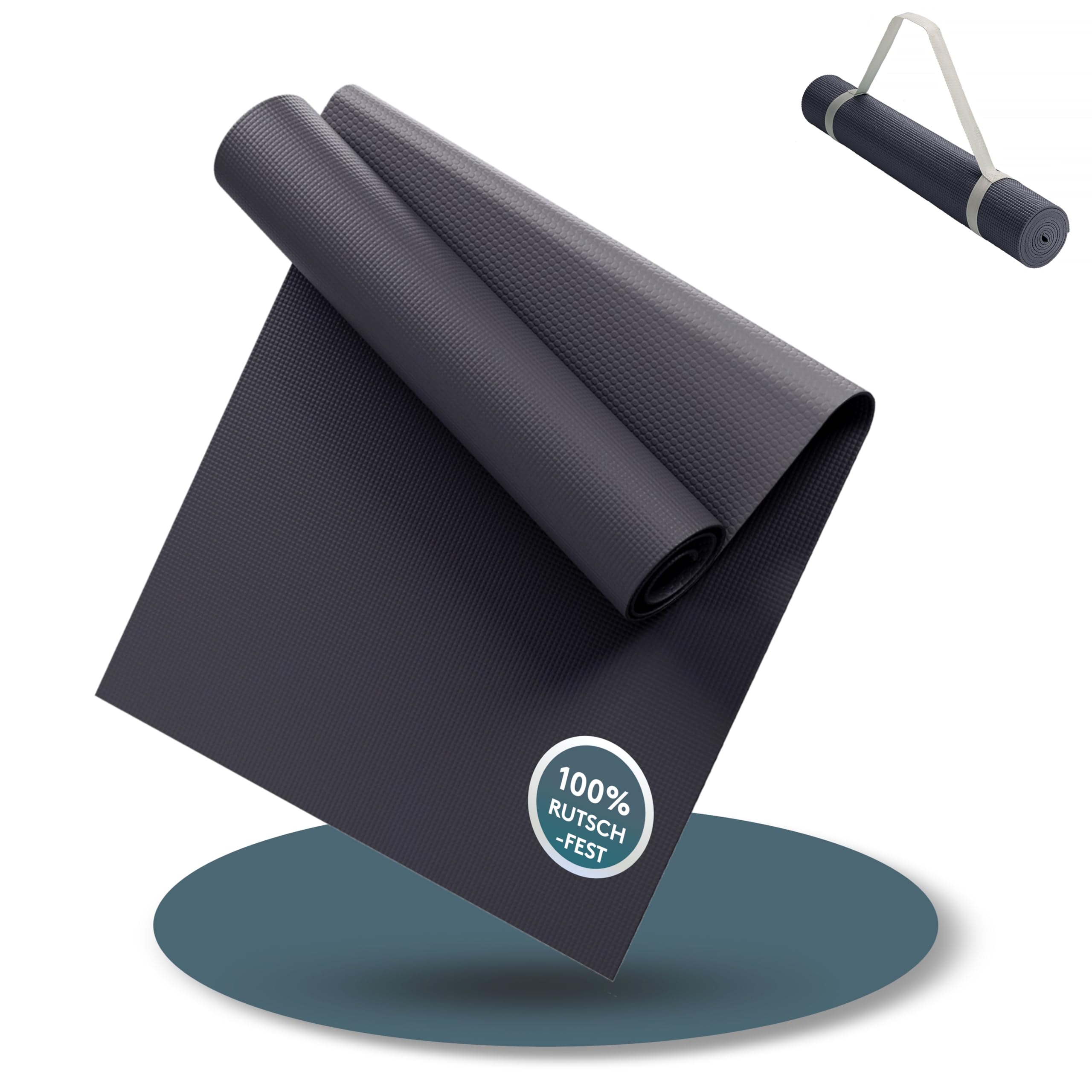 LILENO SPORTS Yoga Matte (180x60cm) inkl. Tragegurt - Sport und Yogamatte extra rutschfest in 4 mm Dicke - Gymnastikmatte und Fitnessmatte für Workout und Yoga - Sportmatte für Zuhause
