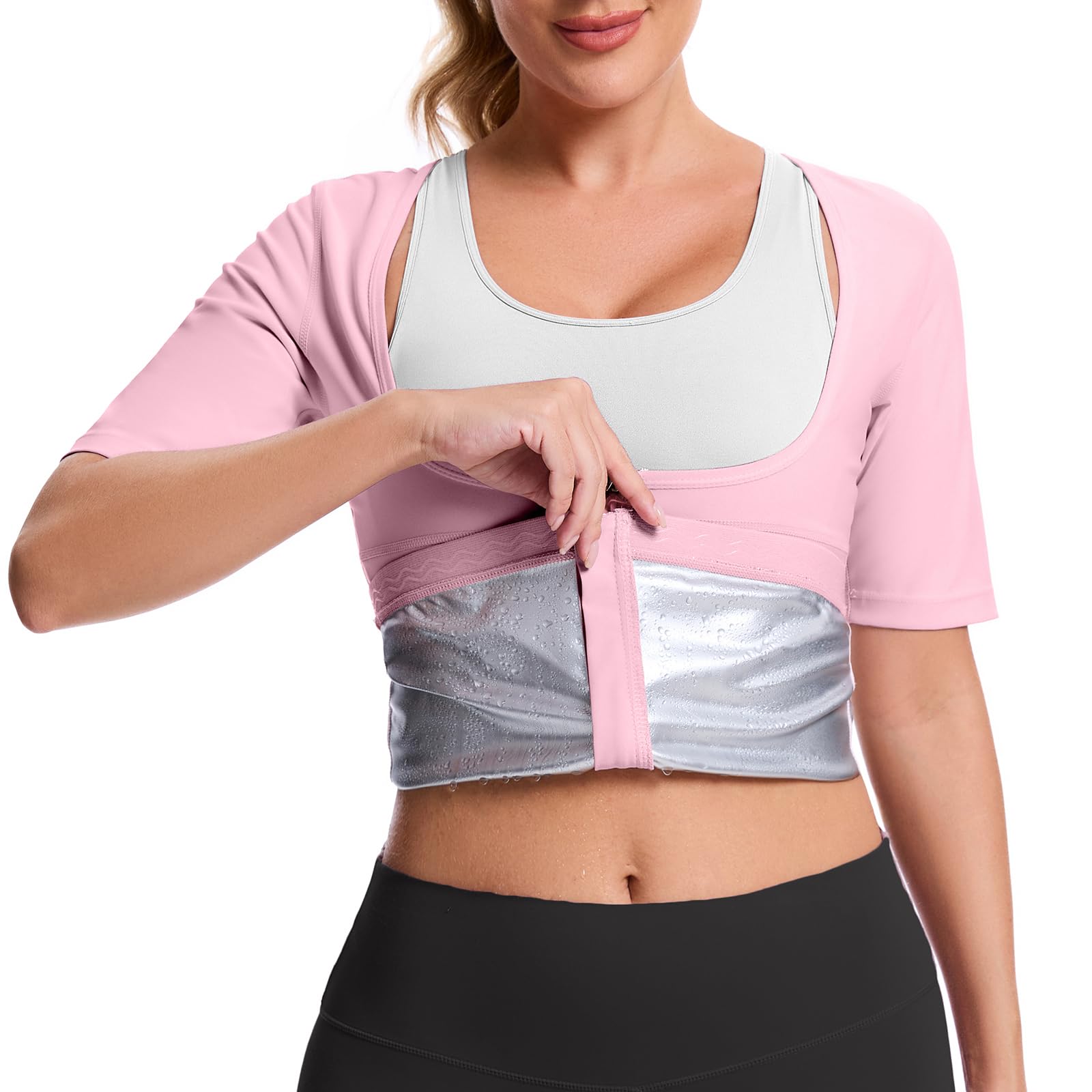 CEIUEO Sauna Suit for Women Sauna Shirt for Women Sweat Body Shaper Waist Trainer Top with Zipper(PK L)