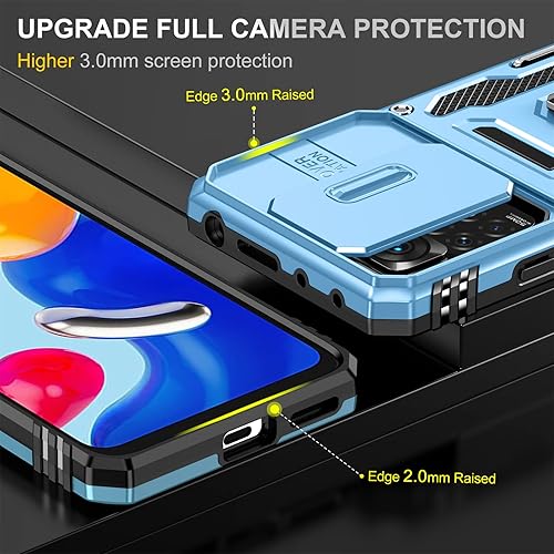 Miniatura 5 de Wefor XiaoMi RedMi Note 11 (4G) - Funda con cubierta para cámara deslizante, soporte de anillo magnético de 360 mejorado grado militar a prueba de