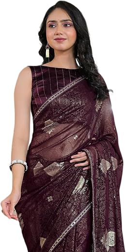 SIRIL Women's Georgette Foil Printed Saree with Unstitched Blouse Piece