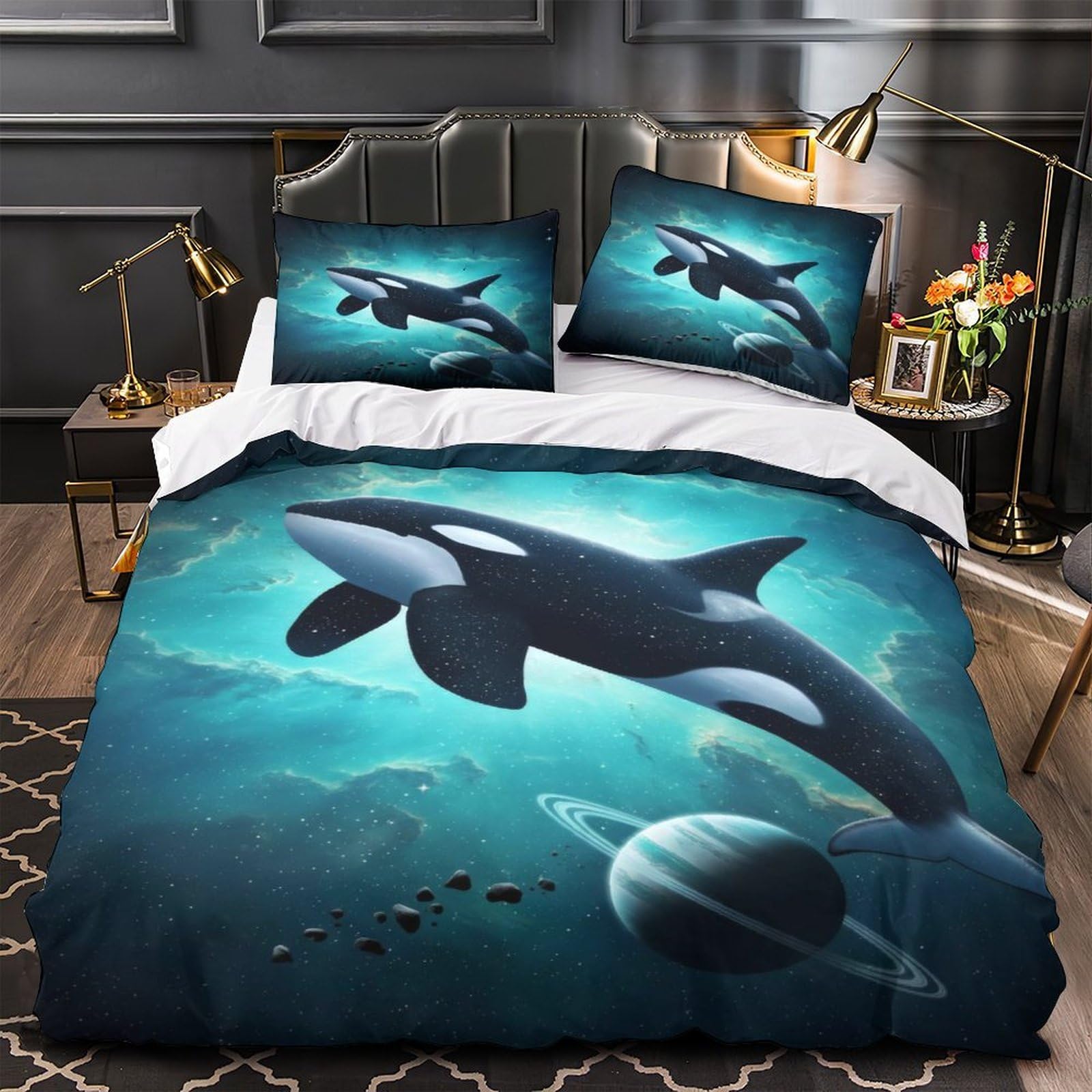 Parure de lit vagues océaniques pour une chambre zen style japonais en taille super king