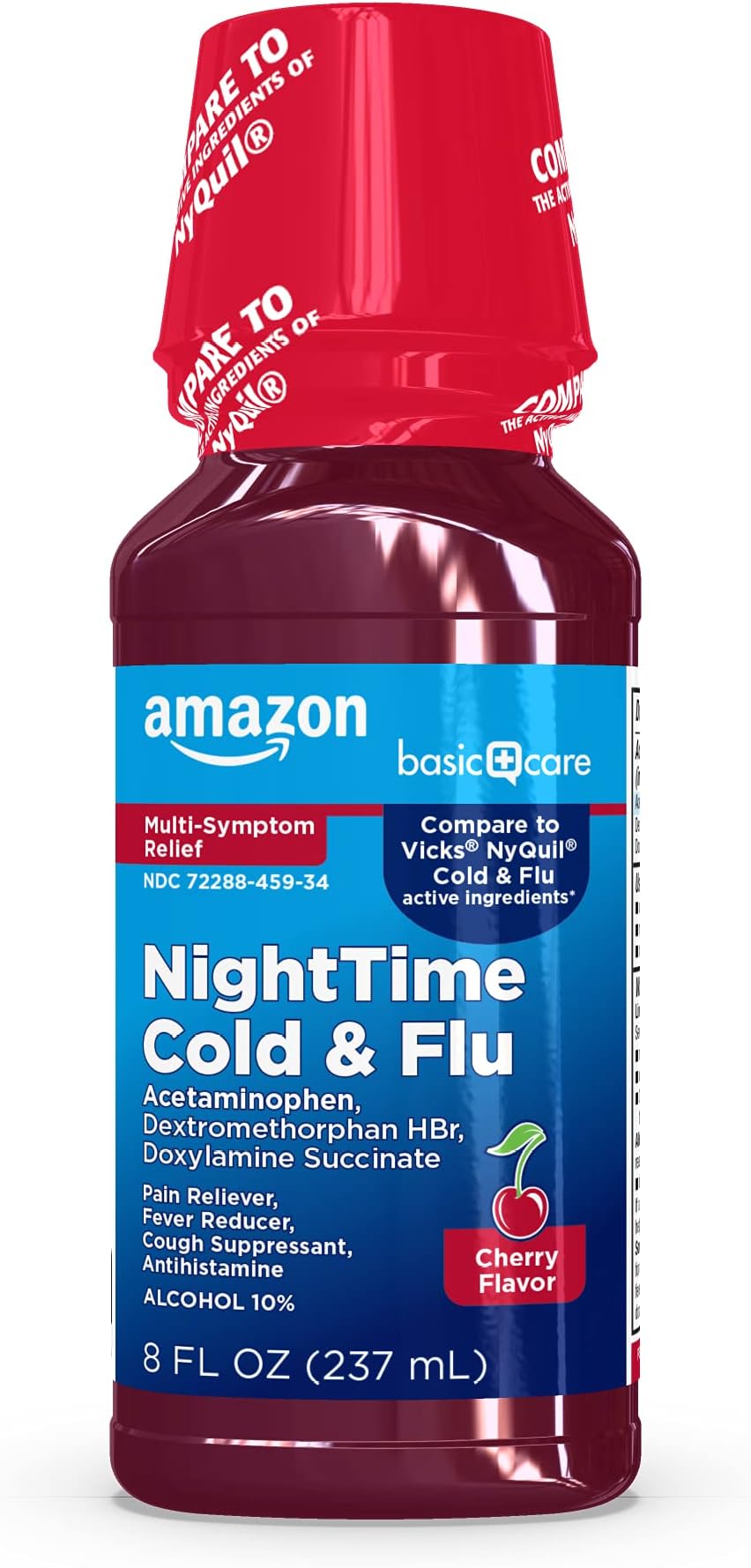 Amazon Basic Care Nighttime Cold & Flu Relief Syrup, Cherry, 8 fl oz (1-Pack)
