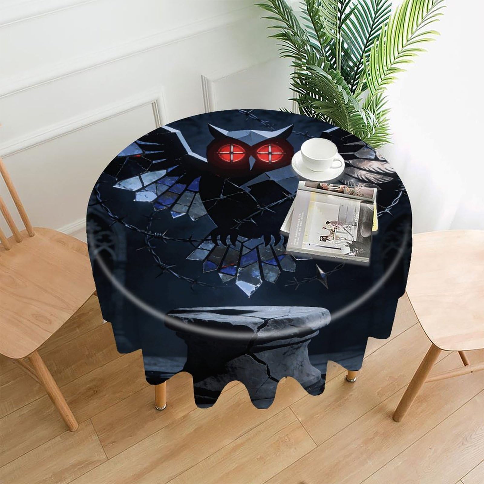 LZQPOEAS Gothic Abstract Owl Tablecloth Easy to Clean Polyester Round Table Cover Washable Round Table Cloth Wrinkle-Free Circle Decoration Tablecloth for Kitchen and Dining Room 60"