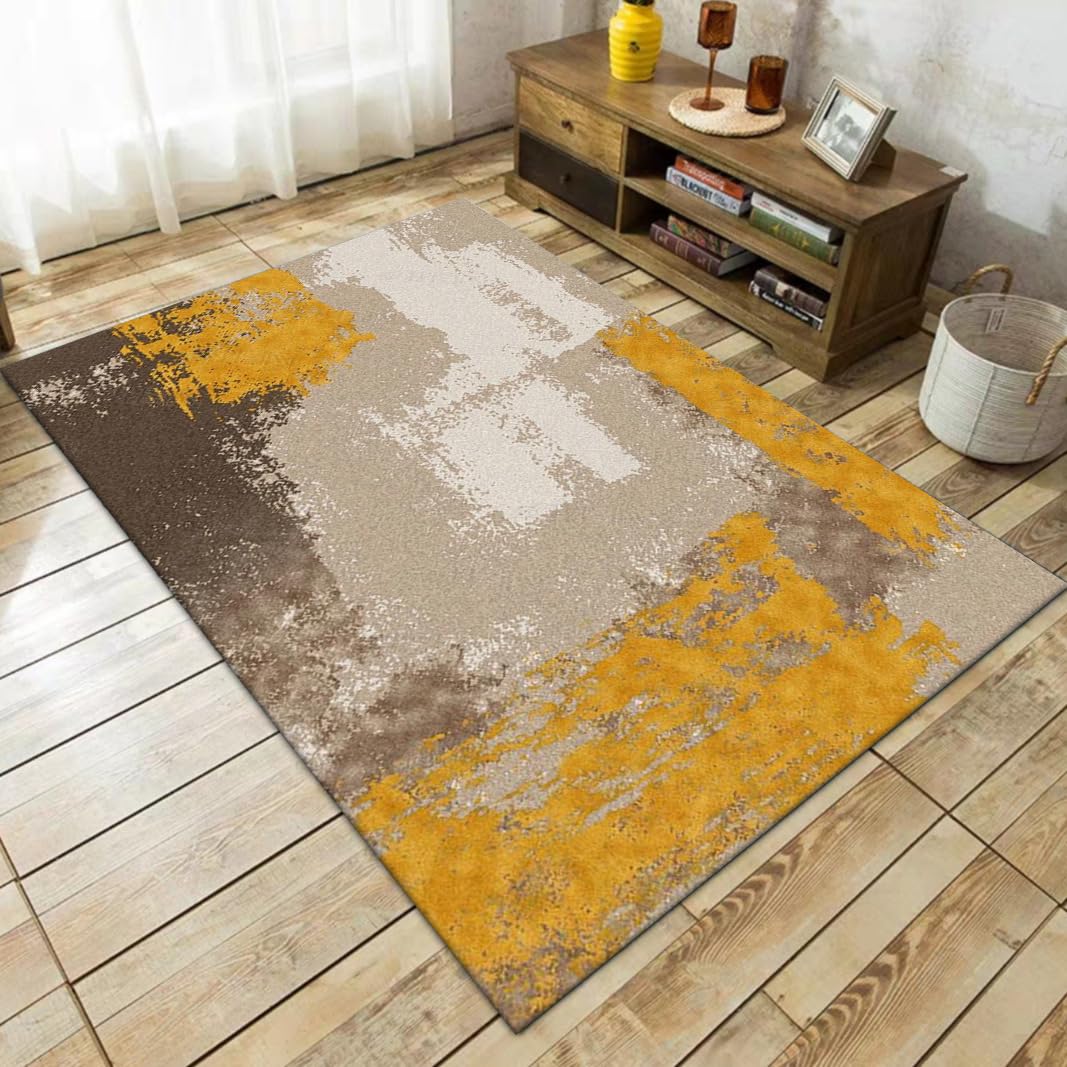 Tapis de salon moderne jaune doré pour réchauffer votre séjour moderne