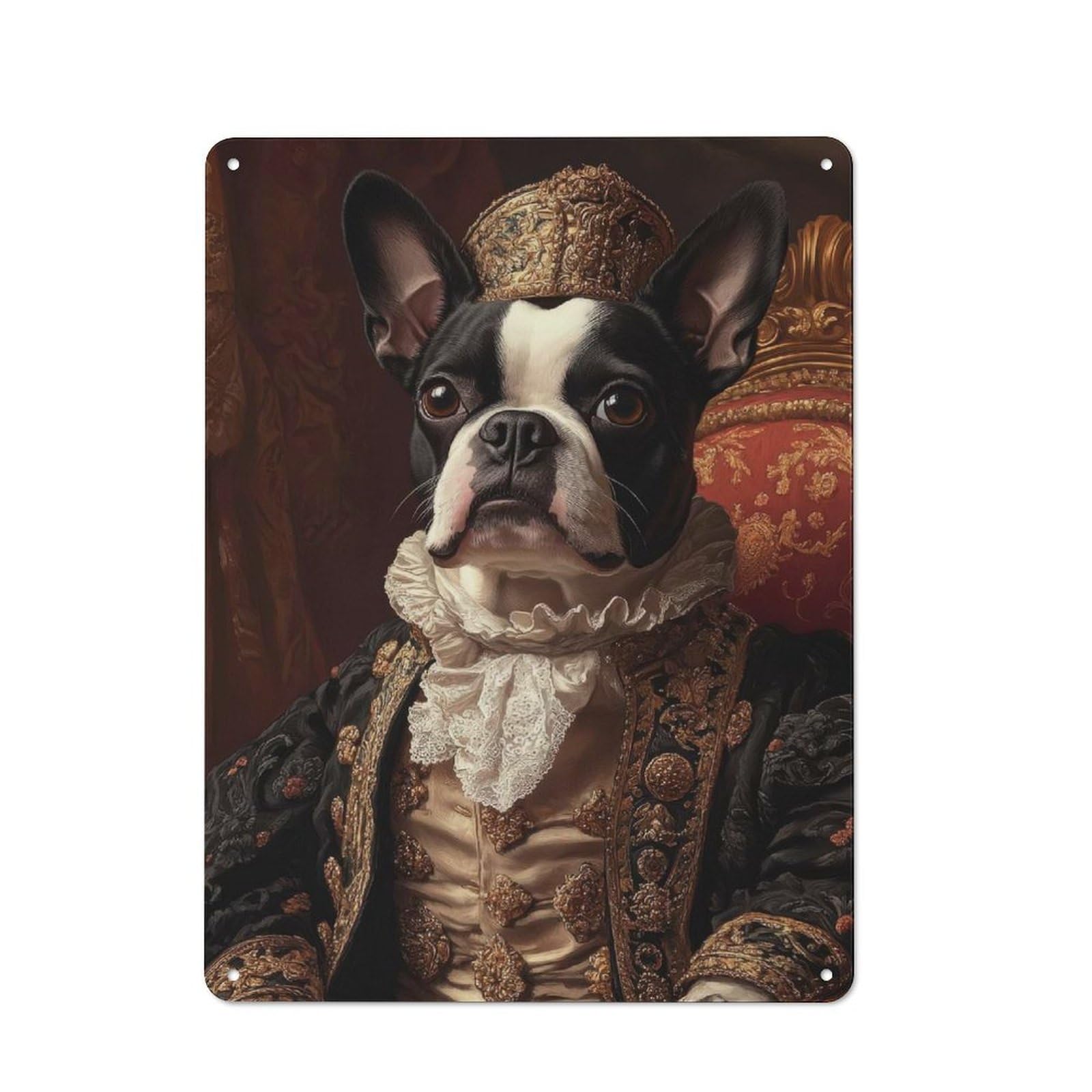 Junmoney Boston Terrier Renaissance Noble Regal Dog P Ortrait Retro-Style Tin Wall Plaque 40X30cm For Café Or Home Bar, New Home Wall Decor For Home Bar Enthusiasts
