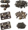 Gizhome 25 Sets Antique Right Latch Hook and 50 Sets Antique Bronze Small Box Mini Hinges with Screws for Wooden Jewelry Box Bronze Tone