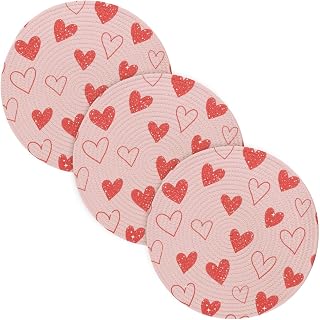 3 Pcs Absorb Water Pot Pads for Instant Pot Fake Glitter Sequins Heart Pink 15in Polyester-Cotton Thread Weave Home Necessities Porta platos para mesa