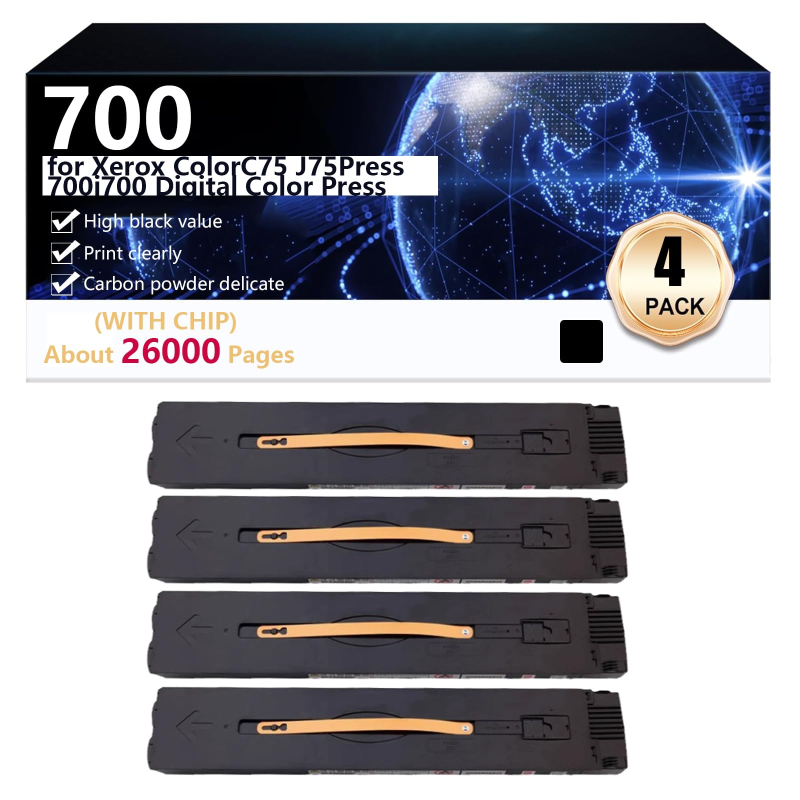 700 Cartuccia Toner Compatibile per Xerox ColorC75 J75 700 i700 Digital Color Press Stampanti, Alta Resa 26000 Pagine, Stampa Nitida,Black-4 pack