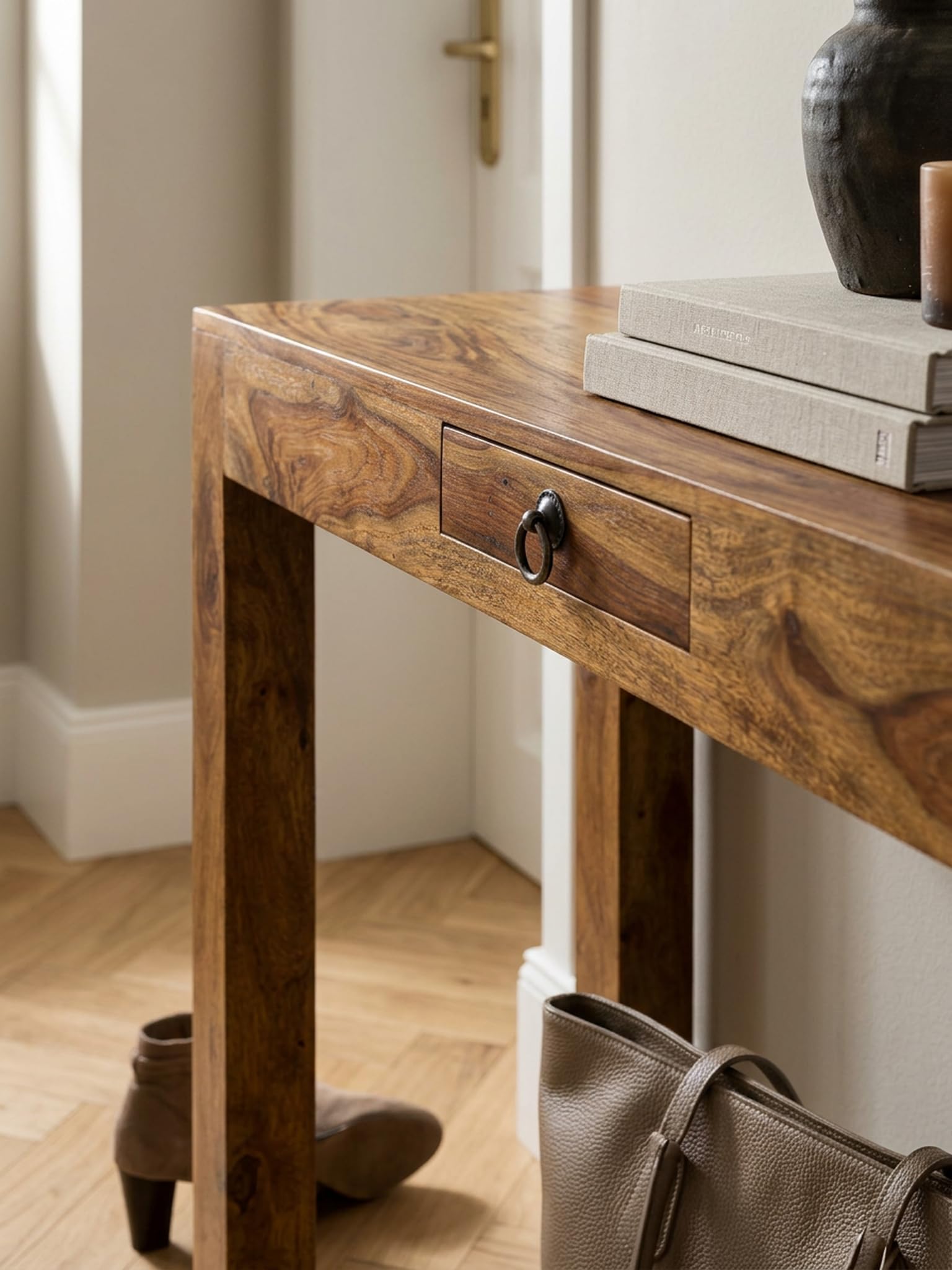 Table Console en Bois Massif 110 cm avec Bureau de Coiffeuse tiroir