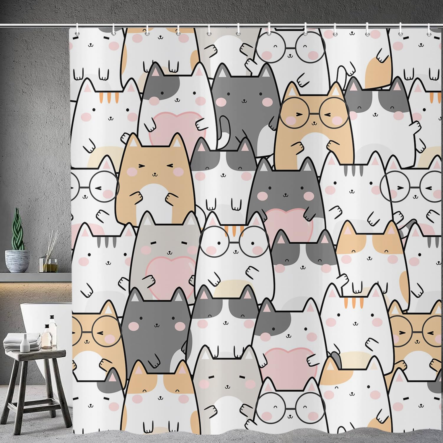 Rideau de douche chat imperméable et lavable pour une baignoire propre