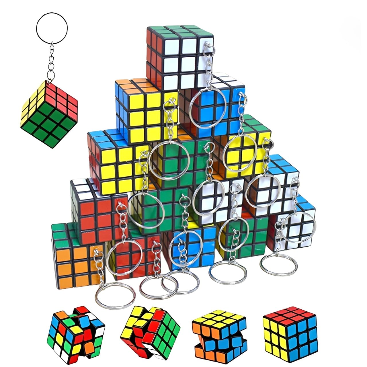 20 Pcs Mini Rubix Cube, 3x3 cm Pocket Puzzles, Mini Rubix Cube Keyrings Set,Mini Puzzles Toys for Social Activities and Travel Entertainment