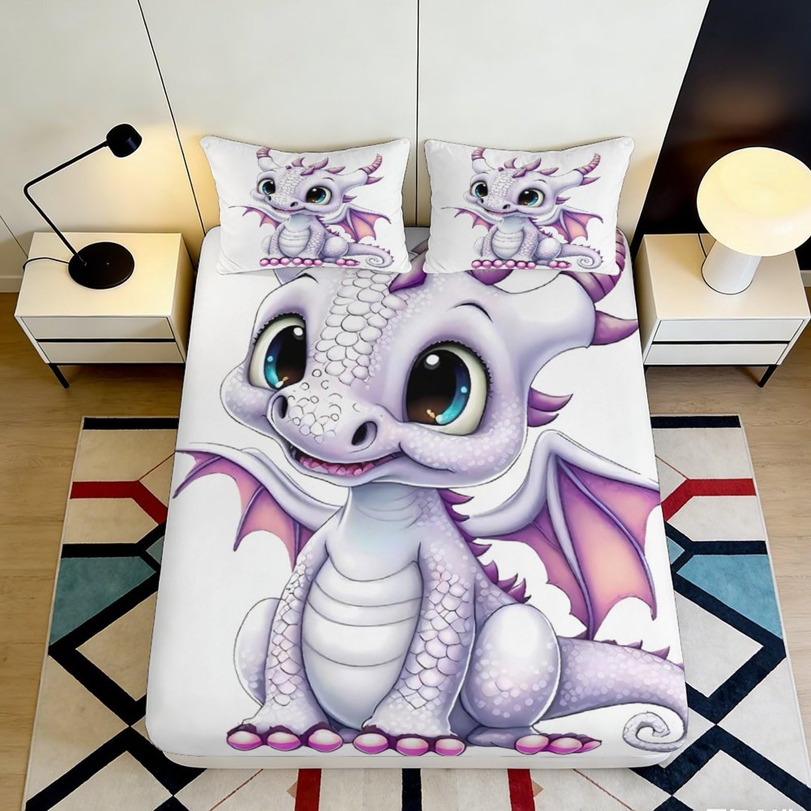 3D Printed Cartoon Dragon Fitted Sheet Microfiber Deep Pocket Non-Slip Bedroom Bedding Set Cartoon Dragon Mattress Fitted Cover Washable 140x200x25cm