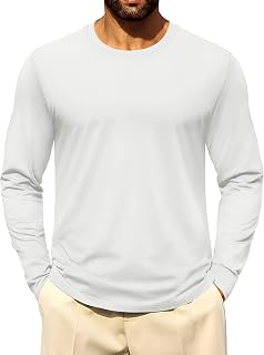 Cotrasen Mens Long Sleeve Tee Shirts Cotton Casual Soft Crew Neck T-Shirts | Moisture Wicking, Plain, Breathable, Tag-Free, Basic, Regular Fit for Daily Wear/Layering, Work, Travel, Home, Going Out Top