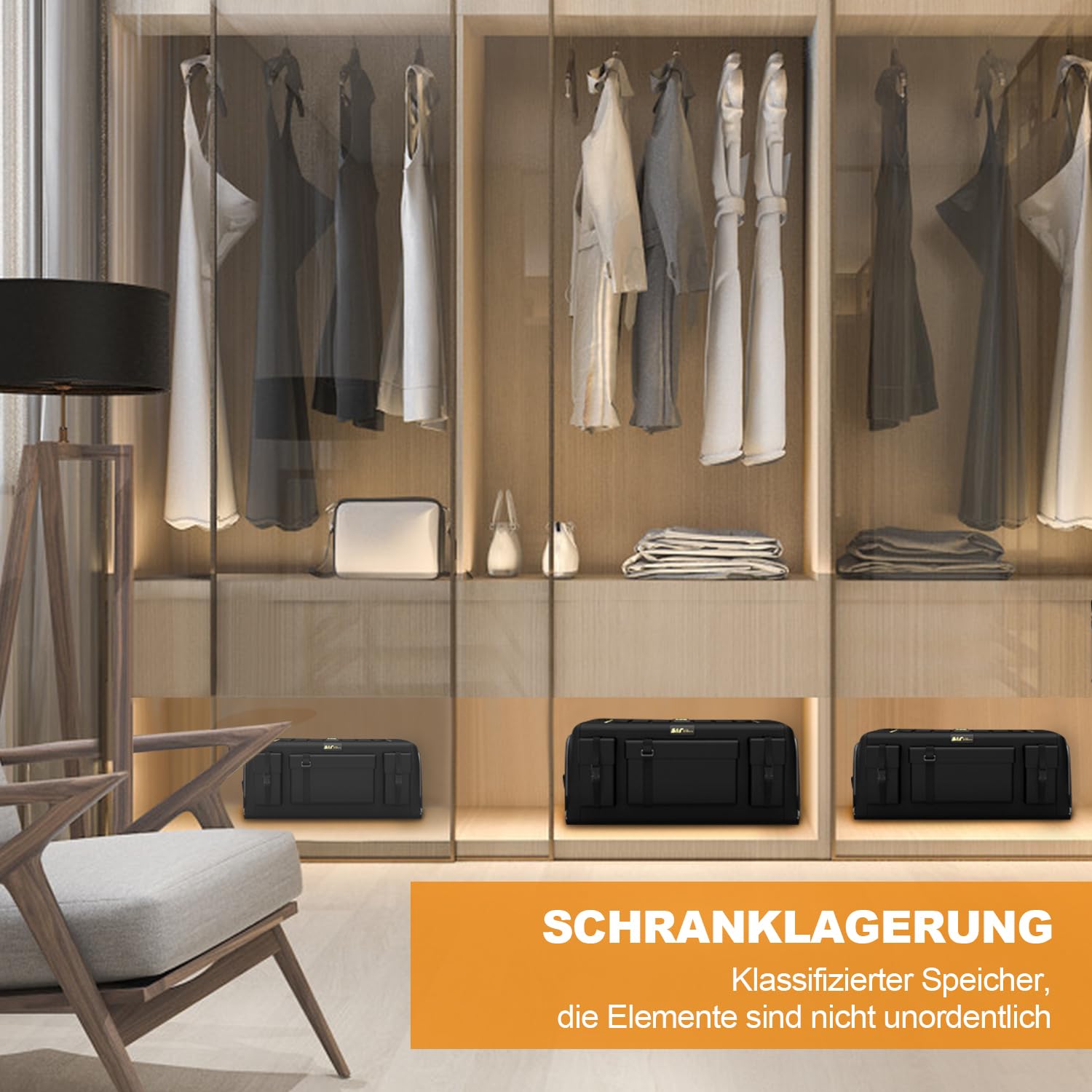 Ergocar Kofferraum Organizer 1680D Oxford Aufbewahrungstasche Multitasche Rücksitz Organizer 3 mal Größe Faltbar Auto Kofferraum-Tasche für Auto/LKW/SUV (Schwarz, 60L Keine Seitentaschen)