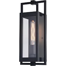 VAXCEL Sheridan 16.25 in. H 1-Light Matte Black Contemporary Outdoor Wall Sconce Made of Durable Metal, Clear Glass Shade, LED Compatible, Use for Exterior Porch Patio Front Door or Garage
