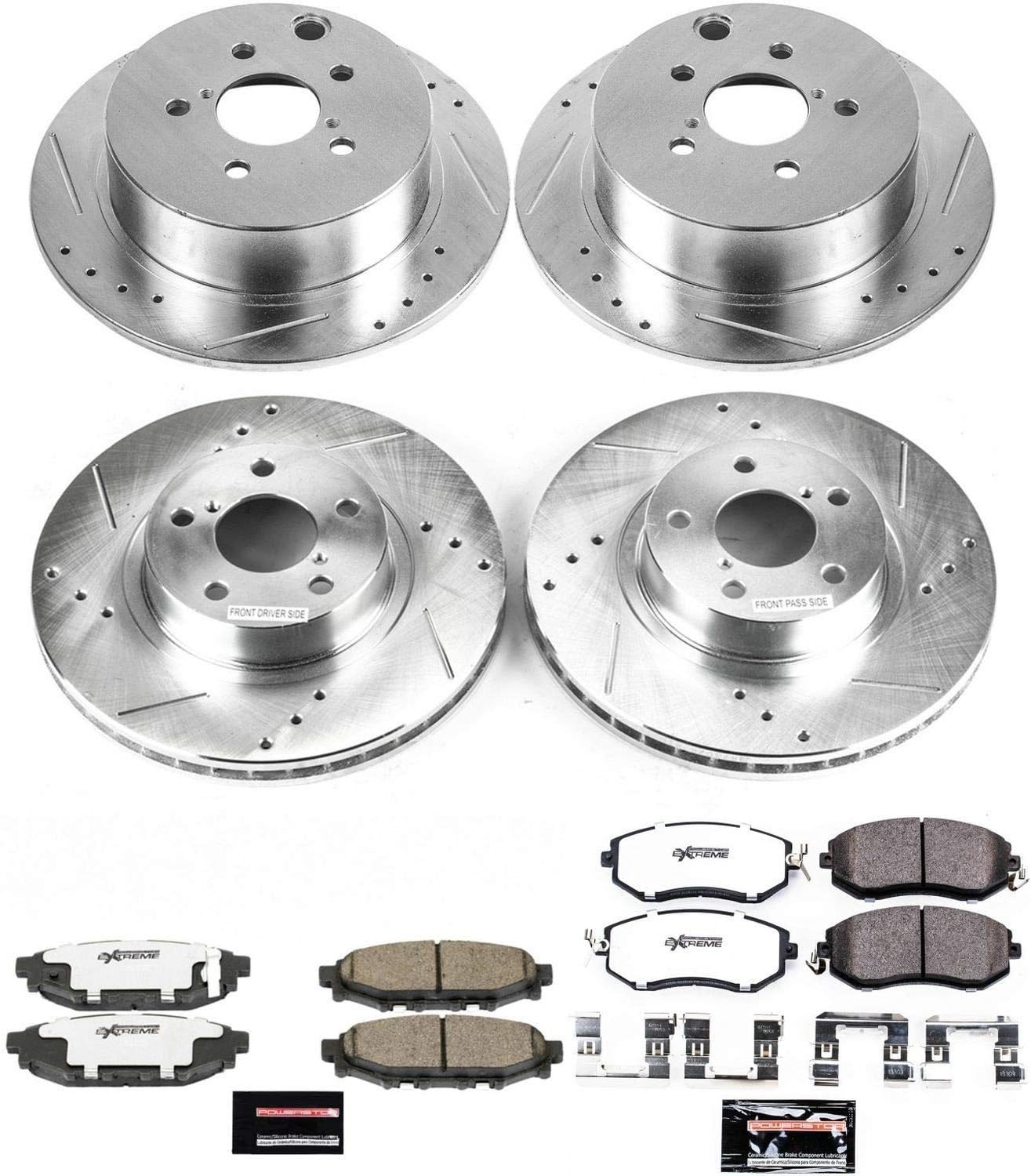 PowerStop Front and Rear Brake Kit For Subaru Impreza 2012-16 - Carbon Fiber Ceramic Brake Pads + Drilled & Slotted Rotors Upgrade, K6113-26