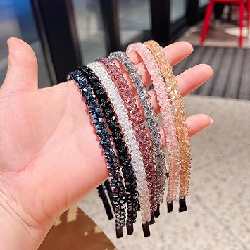 6 Pack Crystal Headbands for Women, Double Row Rhinestone Narrow Hair Hoops Bands, Glitter Bling Wedding Party Hair Accessories, Thin Skinny Headband Set