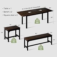 Vista 2 de Feonase Juego de mesa de comedor de 5 piezas para 4-8 personas, juego de mesa de cocina extensible de 63 pulgadas con 2 bancos y 2 taburetes Marrón