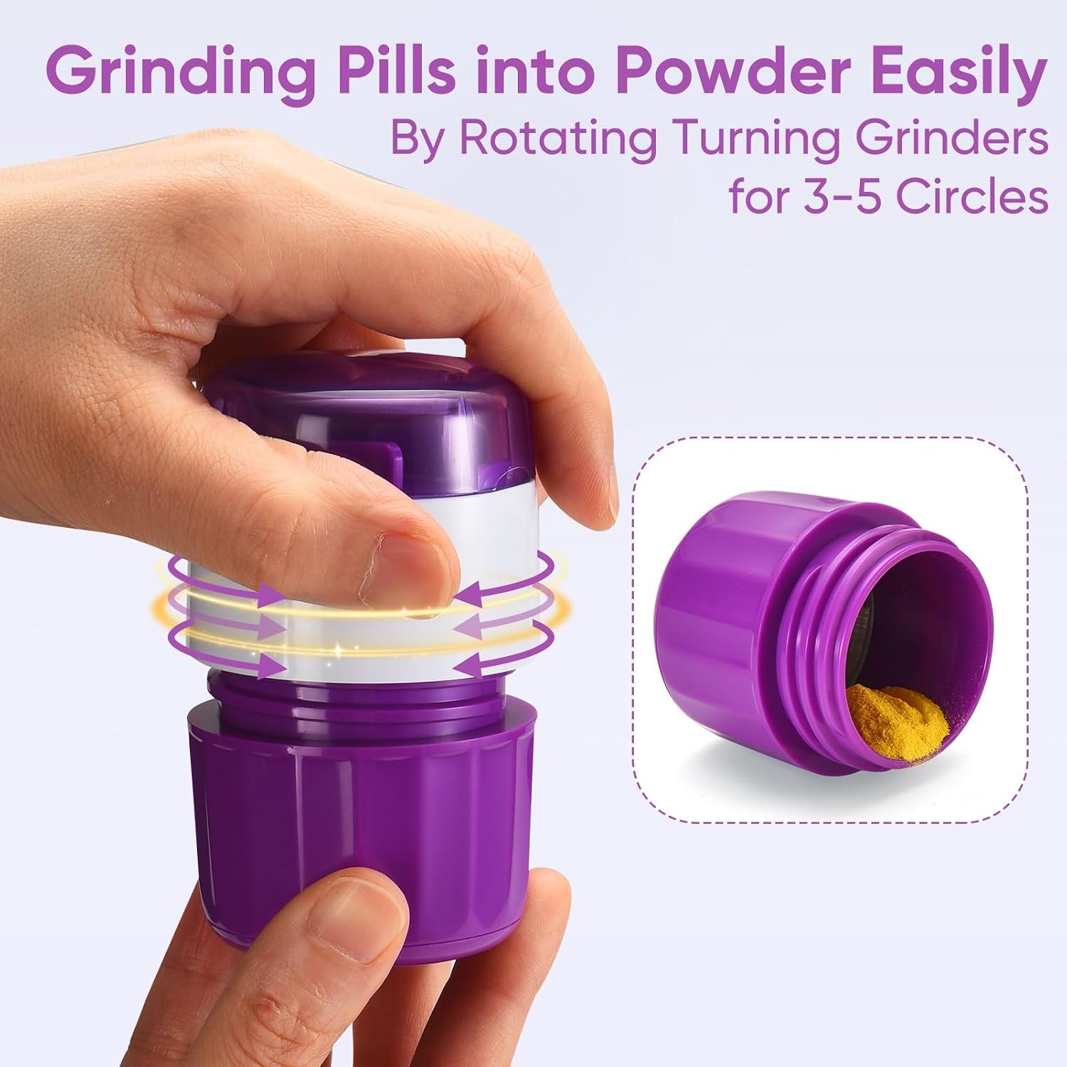 3-in-1 Pill Crusher and Pill Cutter, Pills Crusher Fine Powder with Stainless Steel Grinding Head, Pil Grinder with Storage for Tablets, Cutter Splitter for Small and Tiny Pills (Purple)