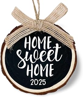 New Home Ornament 2025 – Housewarming Gift for New Homeowners – Rustic Home Sweet Home Christmas Decoration – Gift Box Included – Wooden Slice Keepsake for New House (Black, Burlap)