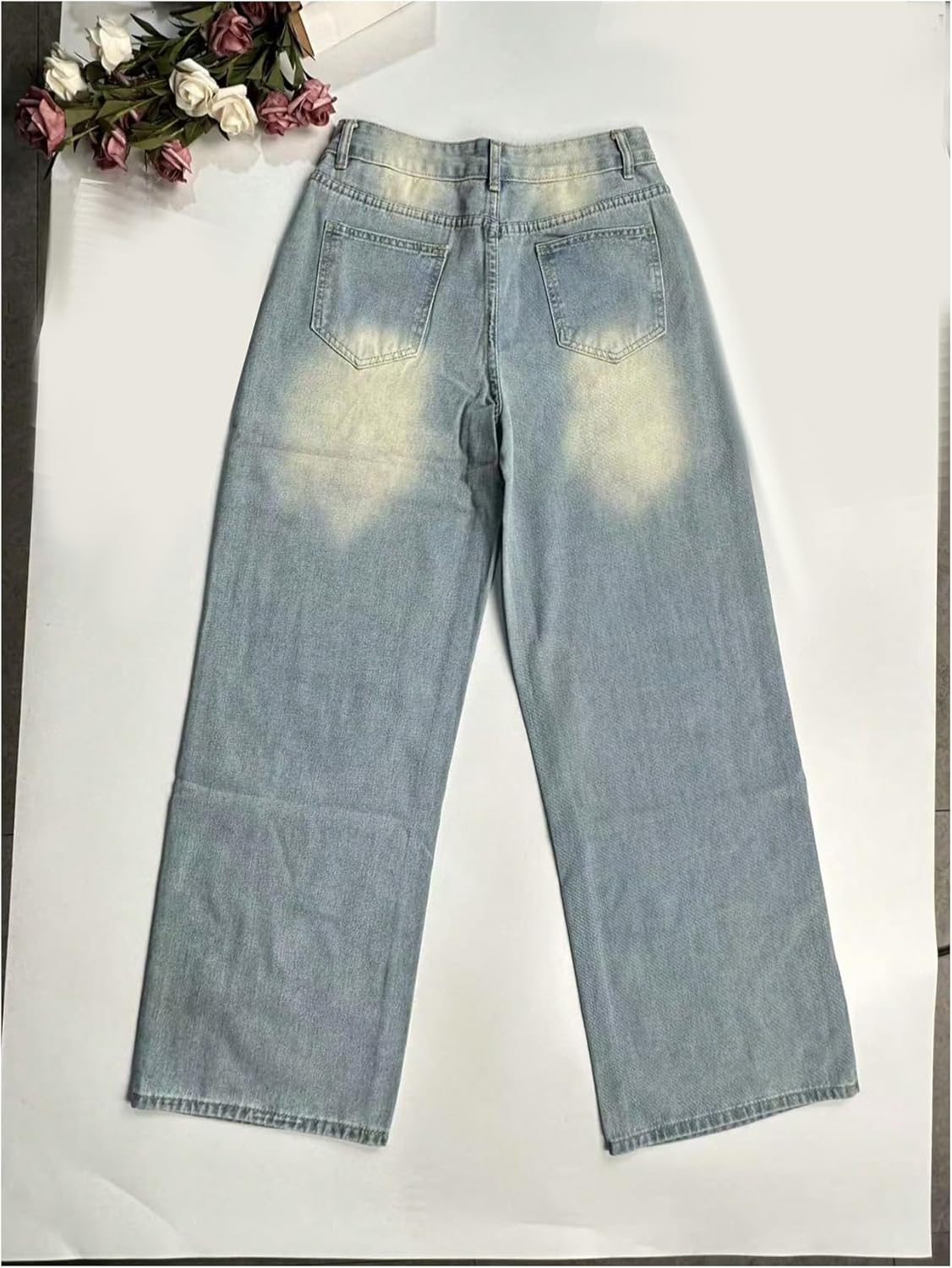 MakeMeChic Women's Wide Leg Pants Straight Zip Fly Baggy Jeans Leg Vintage Denim Pants Street Style