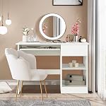Tangkula White Desk with Drawer, Wooden Computer Desk with Pull-Out Keyboard Tray & Adjustable Storage Shelves, Modern Laptop PC Desk with CPU Stand, Writing Study Desk for Bedroom (White)