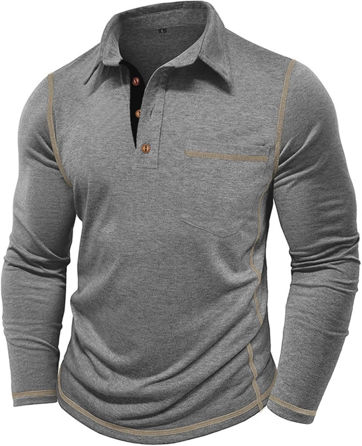 Ymosrh Mens Polo Shirts Long Sleeve Casual Golf Dress Shirt Collar Work T-Shirt, M-3XL